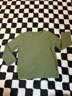 Kids Olive Green Long-Sleeve Waffle Knit Top